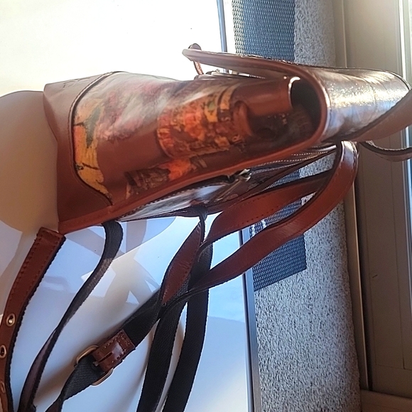 Patricia Nash Leather Saracena Flap Vintage Travel Sticker Drawstring Backpack - Picture 3 of 7